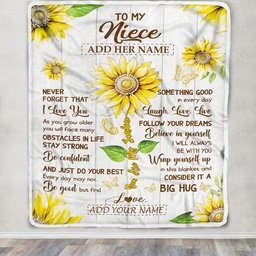 Personalized To My Niece Gift Blanket From Aunt Uncle Auntie Sunflower Laugh Love Live Niece Birthday Idea Graduation Christmas Customized Fleece Blanket