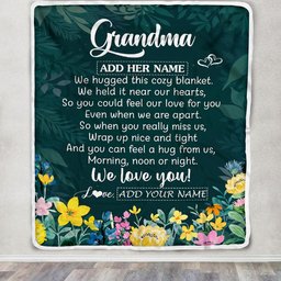 Personalized Grandma Blanket From Granddaughter Grandson Floral Green We Love You Grandma Birthday Gifts Mothers Day Christmas Customized Fleece Blanket