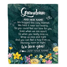 Personalized Grandma Blanket From Granddaughter Grandson Floral Green We Love You Grandma Birthday Gifts Mothers Day Christmas Customized Fleece Blanket