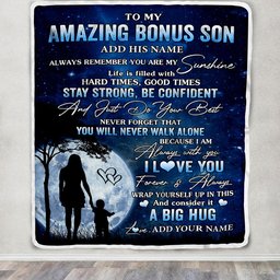 Personalized To My Amazing Bonus Son Blanket From Stepmother My Sunshine Stepson Birthday Gifts Graduation Christmas Customized Fleece Blanket