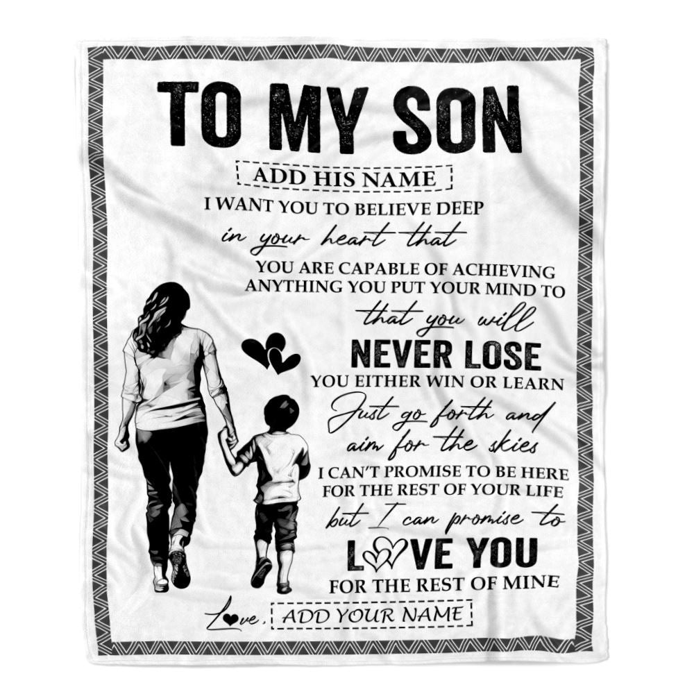 Personalized To My Son Blanket You Will Never Lose From Mom Mother Son Birthday Gifts Graduation Christmas Customized Fleece Throw Blanket
