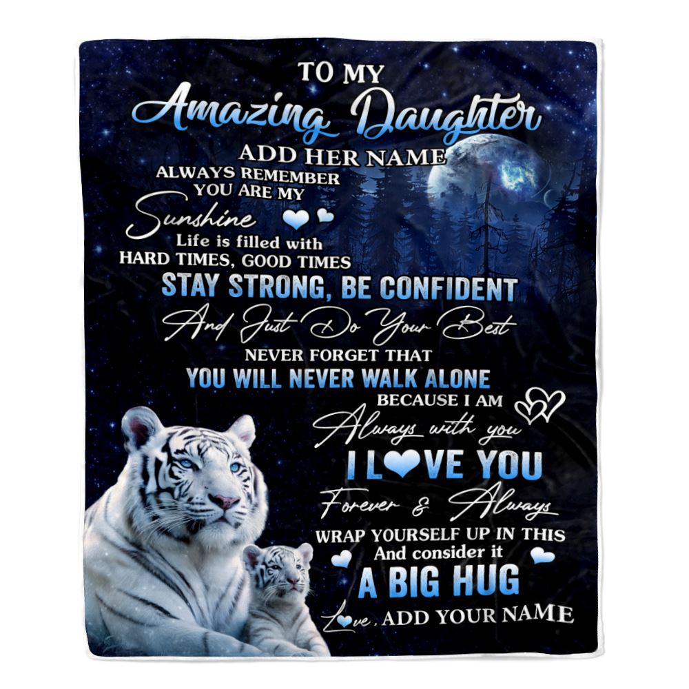 Personalized To My Amazing Daughter White Tiger Blanket From Mom Dad Mother My Sunshine Daughter Birthday Gifts Graduation Christmas Customized Fleece Blanket