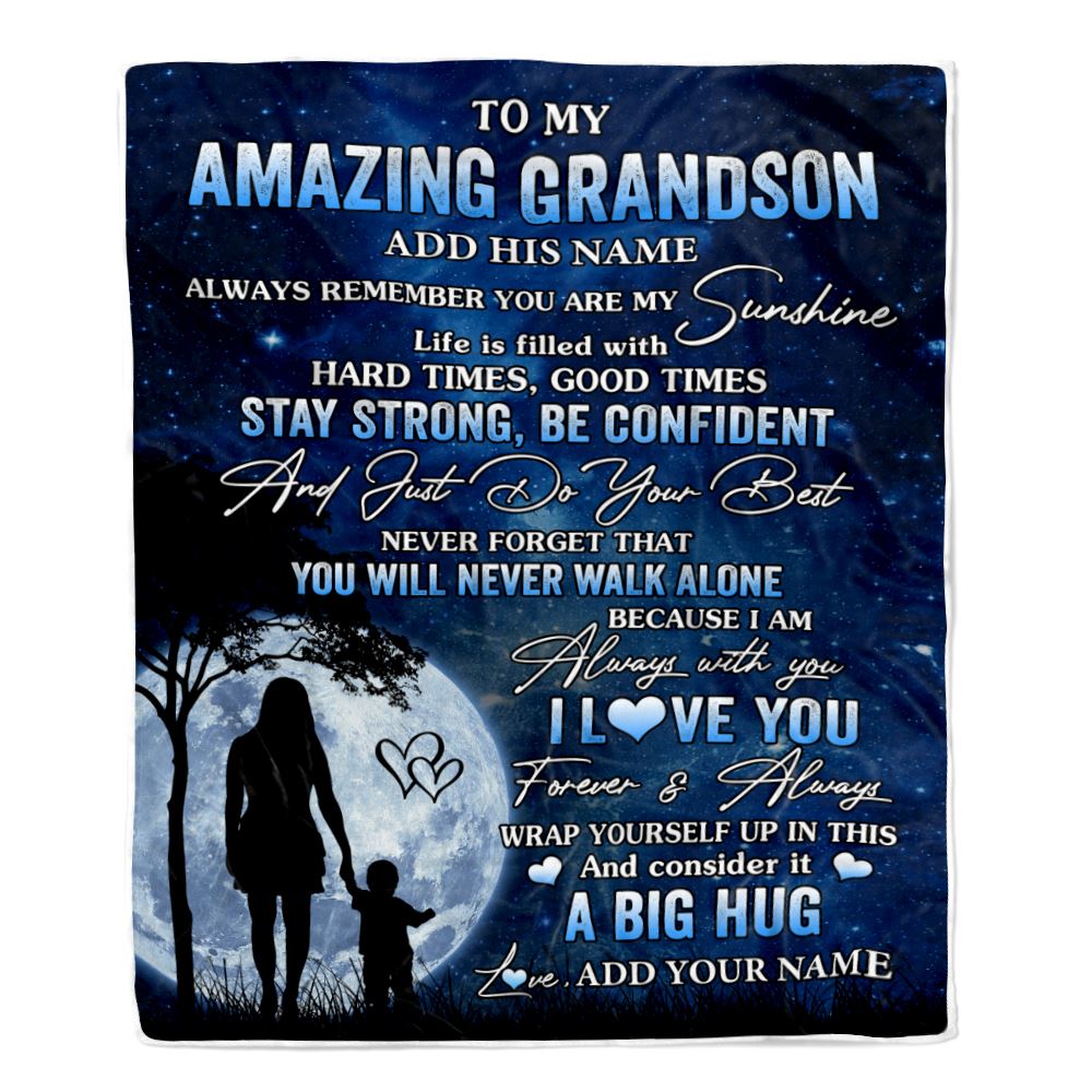 Personalized To My Amazing Grandson Blanket From Grandma My Sunshine Grandson Birthday Gifts Graduation Christmas Customized Fleece Throw Blanket