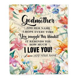 Personalized To My Godmother Blanket From Niece Nephew Floral I Love You Great Aunt Birthday Gifts Mothers Day Christmas Customized Fleece Throw Blanket