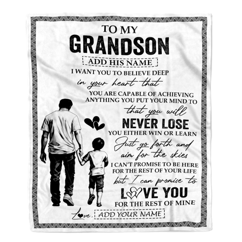Personalized To My Grandson Blanket You Will Never Lose From Papa Grandpa Grandson Birthday Gifts Graduation Christmas Customized Fleece Throw Blanket