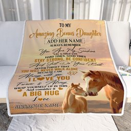 Personalized To My Amazing Bonus Daughter Horse Blanket From Stepmother Dad My Sunshine Stepdaughter Birthday Gifts Christmas Customized Fleece Throw Blanket