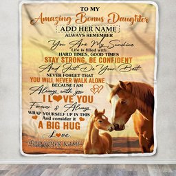 Personalized To My Amazing Bonus Daughter Horse Blanket From Stepmother Dad My Sunshine Stepdaughter Birthday Gifts Christmas Customized Fleece Throw Blanket