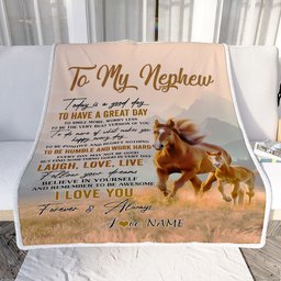 Personalized To My Nephew Horse Blanket From Aunt Uncle Auntie Every Day Laugh Love Live Nephew Birthday Gifts Christmas Customized Fleece Throw Blanket