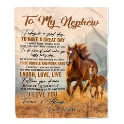 Personalized To My Nephew Horse Blanket From Aunt Uncle Auntie Every Day Laugh Love Live Nephew Birthday Gifts Christmas Customized Fleece Throw Blanket
