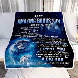 Personalized To My Amazing Bonus Son Lion Blanket From Stepdad Dad My Sunshine Stepson Birthday Gifts Graduation Christmas Customized Fleece Blanket