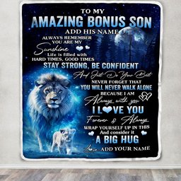 Personalized To My Amazing Bonus Son Lion Blanket From Stepdad Dad My Sunshine Stepson Birthday Gifts Graduation Christmas Customized Fleece Blanket