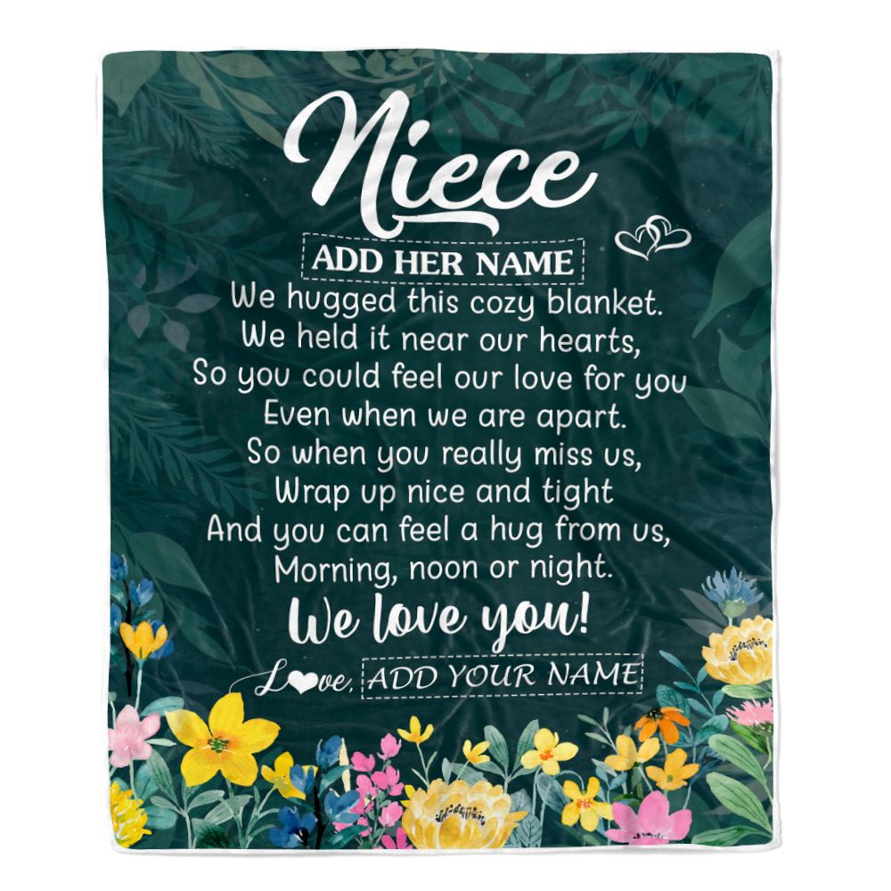 Personalized Niece Blanket From Aunt Auntie Uncle Floral Green We Love You Niece Birthday Gifts Graduation Christmas Customized Bed Fleece Throw Blanket