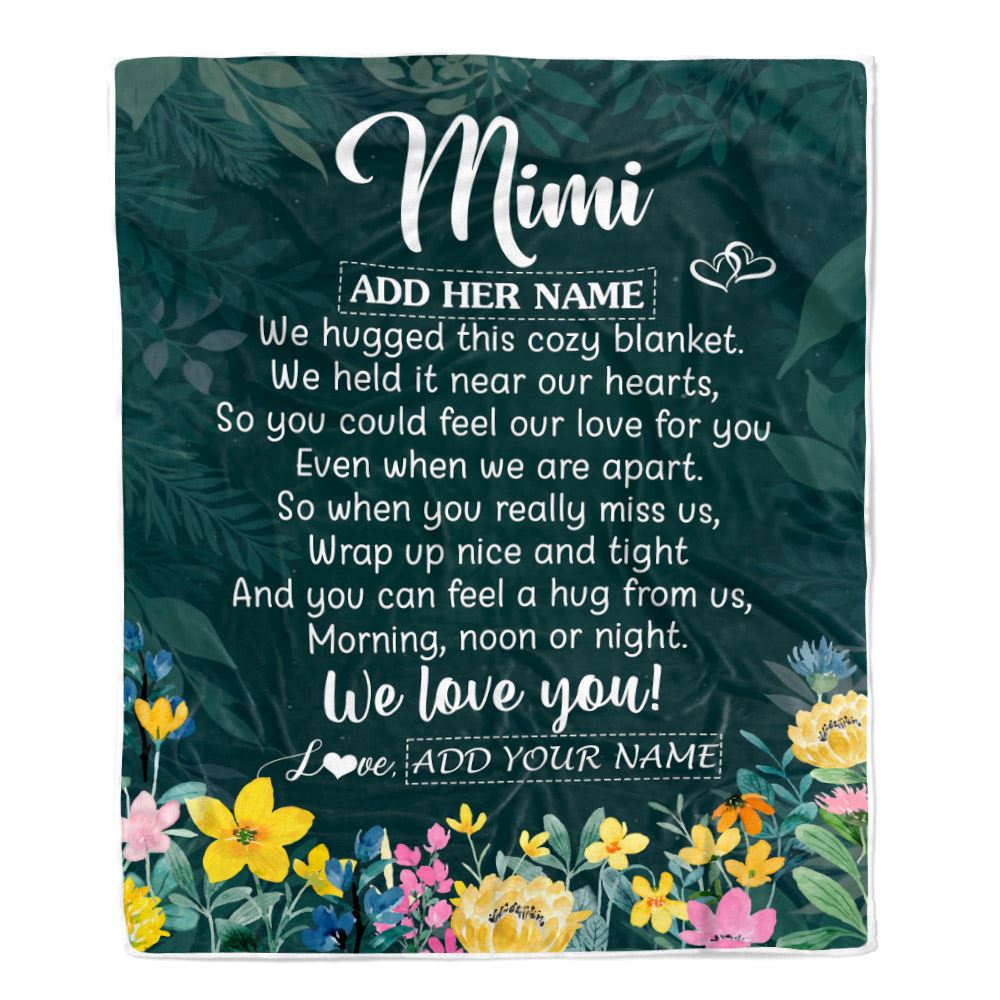 Personalized Mimi Blanket From Granddaughter Grandchildren Floral Green We Love You Mimi Birthday Gifts Mothers Day Christmas Customized Fleece Blanket