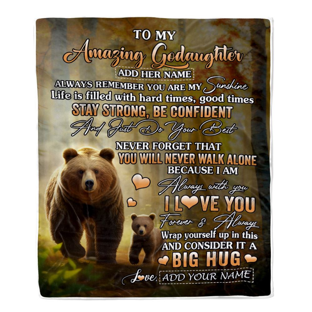 Personalized To My Amazing Goddaughter Bear Blanket From Godmother Uncle My Sunshine Goddaughter Birthday Gifts Graduation Christmas Customized Fleece Blanket