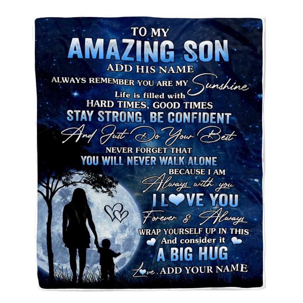 Personalized To My Amazing Son Blanket From Mom Mother Father My Sunshine Son Birthday Gifts Graduation Christmas Customized Fleece Throw Blanket