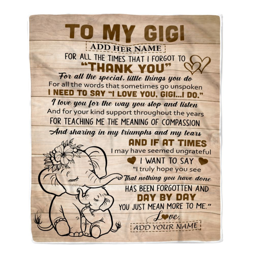Personalized To My Gigi Gift Blanket From Granddaughter Grandson Elephant Thank You Best Gigi Birthday Gifts Mothers Day Christmas Custom Name Fleece Blanket