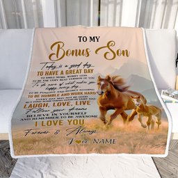 Personalized To My Bonus Son Horse Blanket From Stepmother Stepdad Every Day Laugh Love Live Stepson Birthday Gifts Christmas Customized Fleece Throw Blanket