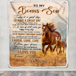 Personalized To My Bonus Son Horse Blanket From Stepmother Stepdad Every Day Laugh Love Live Stepson Birthday Gifts Christmas Customized Fleece Throw Blanket