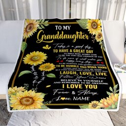 Personalized To My Granddaughter Sunflower Blanket From Grandma Gigi Every Day Laugh Love Live Granddaughter Birthday Gifts Christmas Fleece Throw Blanket