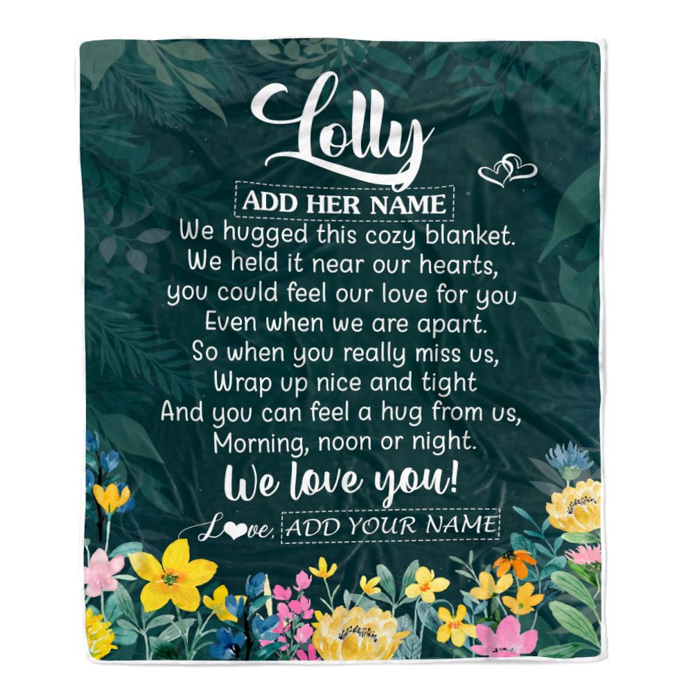 Personalized Lolly Blanket From Granddaughter Grandchildren Floral Green We Love You Lolly Birthday Gifts Mothers Day Christmas Customized Fleece Blanket