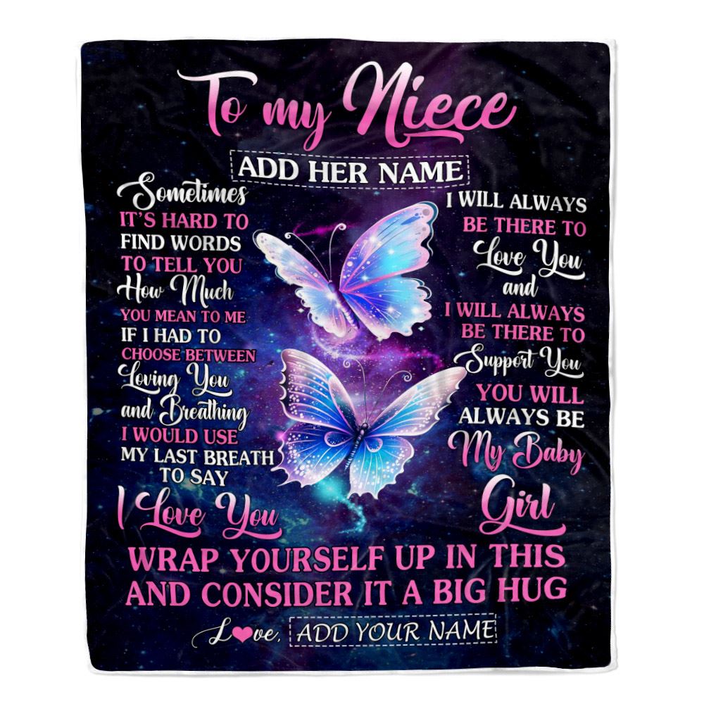 Personalized To My Niece Gift Blanket From Aunt Uncle Sometimes It's Hard Butterfly Niece Birthday Gifts Graduation Christmas Customized Fleece Throw Blanket