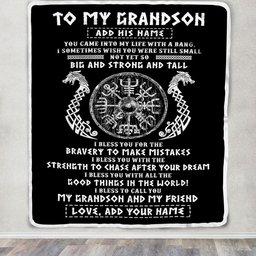 Personalized To My Grandson Viking Blanket From Papa My Grandson And My Friend Scandinavian Norse Grandson Birthday Gifts Christmas Customized Fleece Blanket