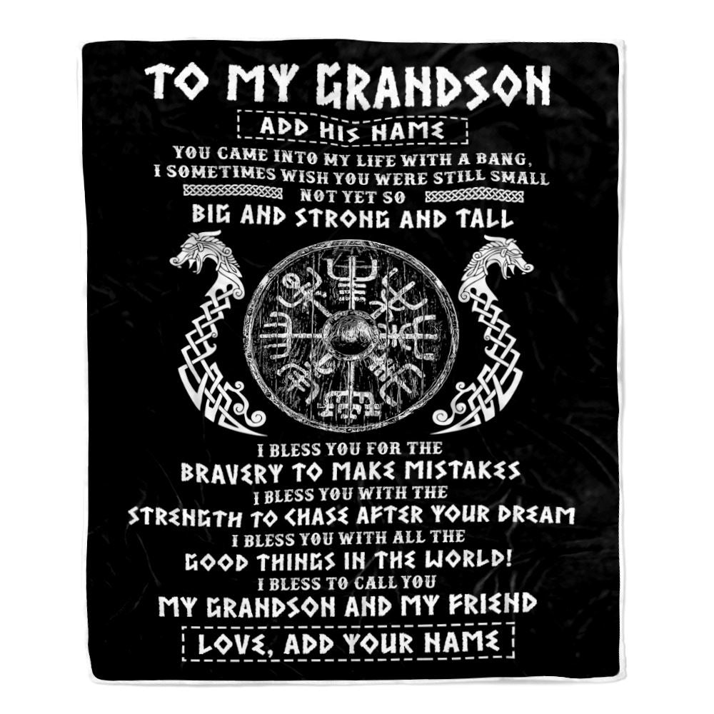Personalized To My Grandson Viking Blanket From Papa My Grandson And My Friend Scandinavian Norse Grandson Birthday Gifts Christmas Customized Fleece Blanket