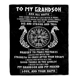 Personalized To My Grandson Viking Blanket From Papa My Grandson And My Friend Scandinavian Norse Grandson Birthday Gifts Christmas Customized Fleece Blanket