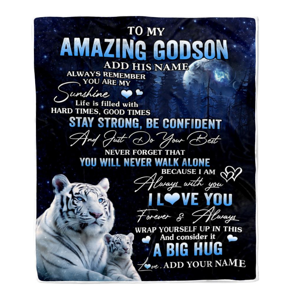 Personalized To My Amazing Godson White Tiger Blanket From Godmother Uncle My Sunshine Godson Birthday Gifts Graduation Christmas Customized Fleece Blanket