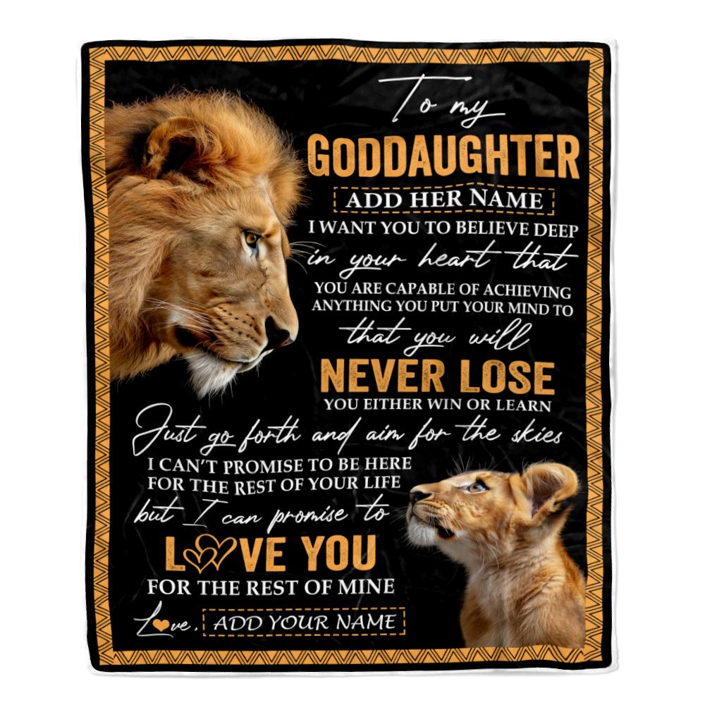 Personalized To My Goddaughter Blanket From Godfather Uncle You Will Never Lose Lion Goddaughter Birthday Gifts Graduation Christmas Customized Fleece Blanket