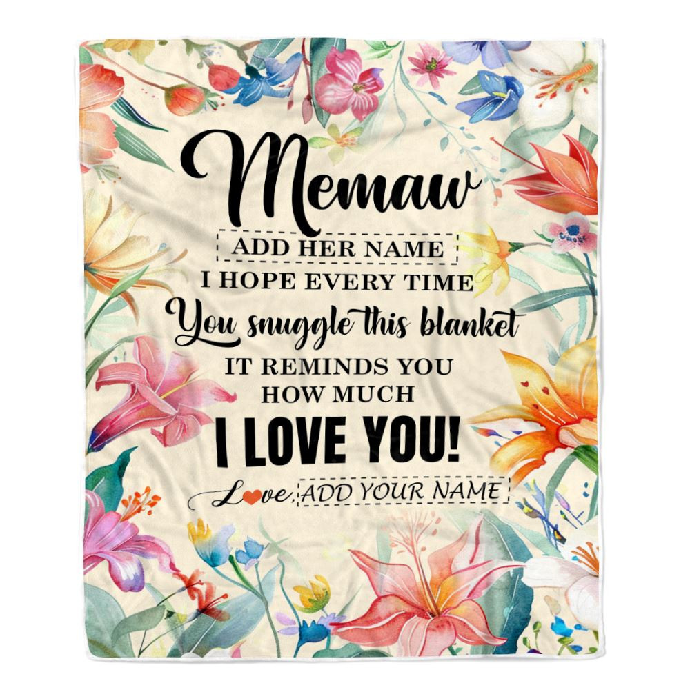 Personalized To My Memaw Blanket From Grandkids Grandson Floral I Love You Great Memaw Birthday Gifts Mothers Day Christmas Customized Fleece Blanket