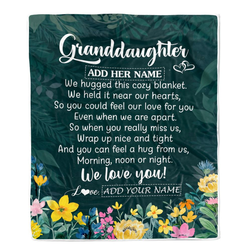 Personalized Granddaughter Blanket From Grandma Floral Green We Love You Granddaughter Birthday Gifts Graduation Christmas Customized Fleece Blanket
