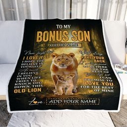 Personalized To My Bonus Son Lion Blanket From Stepmom Never Forget That I Love You Stepson Birthday Gifts Graduation Christmas Customized Fleece Blanket