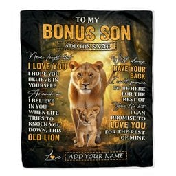 Personalized To My Bonus Son Lion Blanket From Stepmom Never Forget That I Love You Stepson Birthday Gifts Graduation Christmas Customized Fleece Blanket