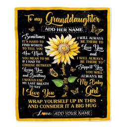 Personalized To My Granddaughter Blanket From Grandma Papa Sometimes It's Hard Sunflower Granddaughter Birthday Gifts Graduation Christmas Fleece Throw Blanket