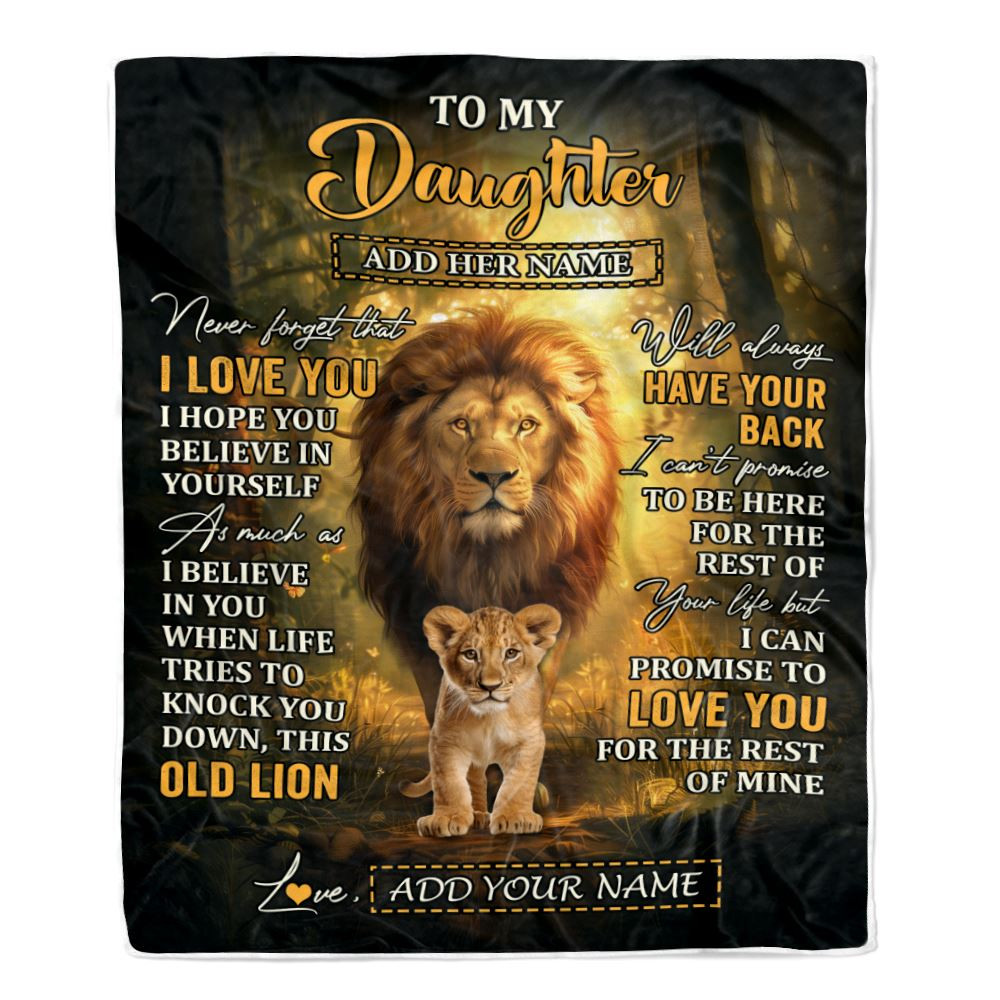 Personalized To My Daughter Lion Blanket From Dad Father Never Forget That I Love You Daughter Birthday Gifts Graduation Christmas Customized Fleece Blanket