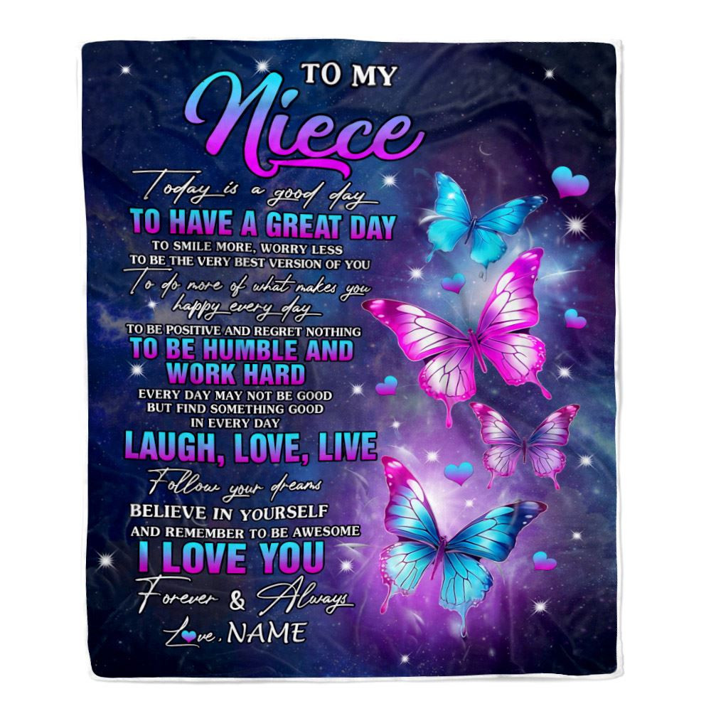 Personalized To My Niece Butterfly Blanket From Aunt Uncle Every Day Laugh Love Live Niece Birthday Gifts Graduation Christmas Customized Fleece Blanket