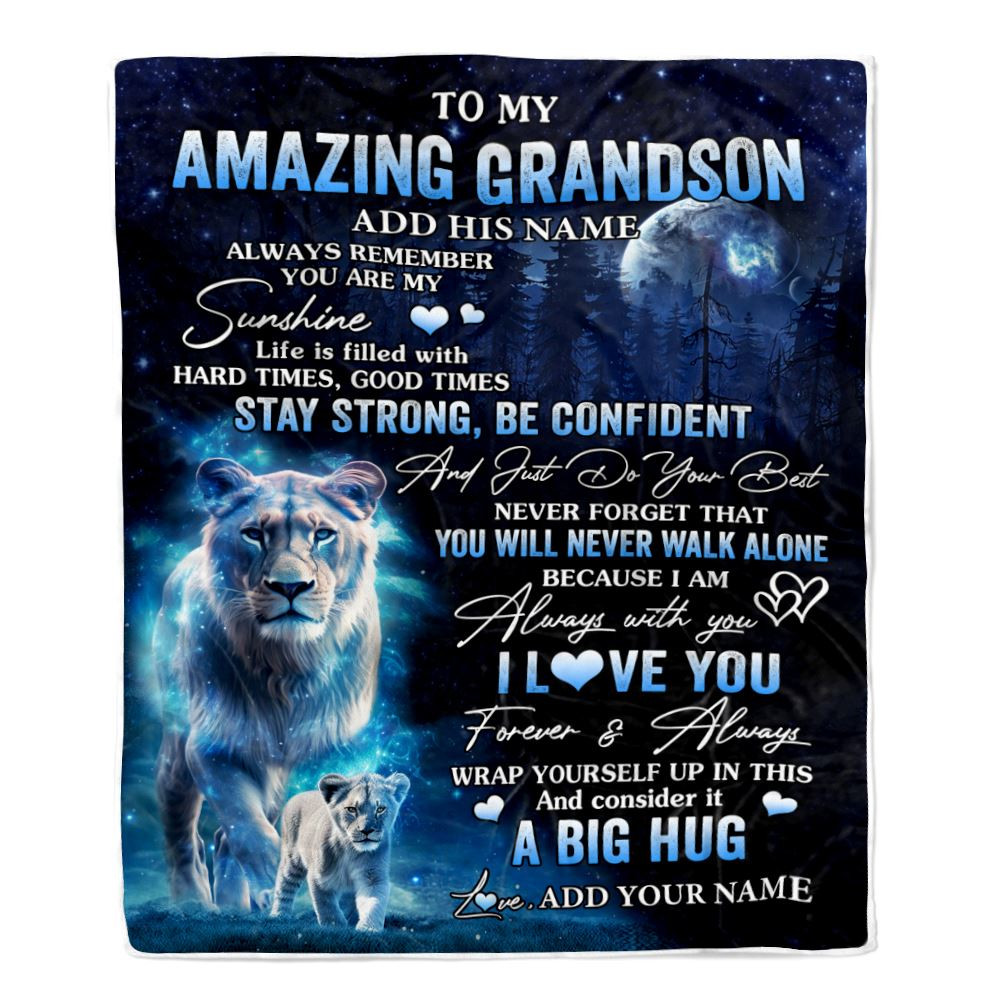 Personalized To My Amazing Grandson Lion Blanket From Grandma Gigi My Sunshine Grandson Birthday Gifts Graduation Christmas Customized Fleece Throw Blanket