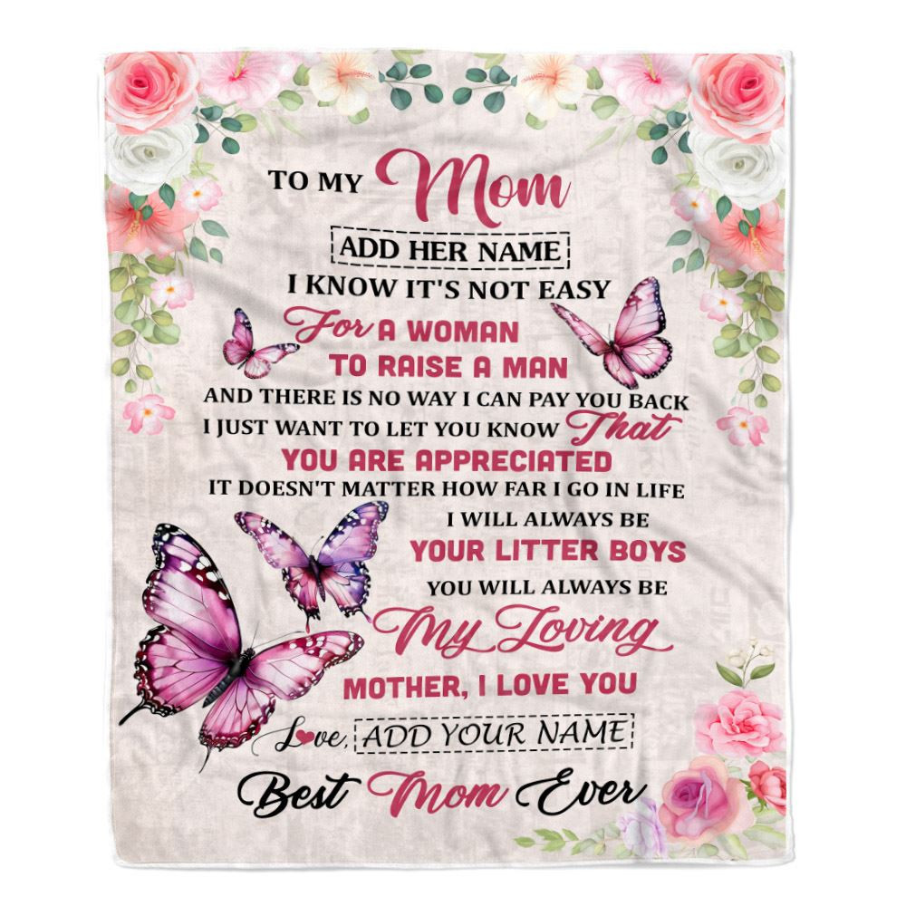 Personalized To My Mom Blanket Gifts From Son Butterfly My Loving Mother Mom Birthday Gifts Mothers Day Christmas Customized Travel Fleece Throw Blanket