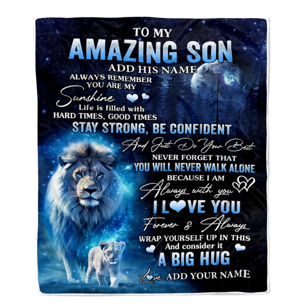 Personalized To My Amazing Son Lion Blanket From Mom Dad Father My Sunshine Son Birthday Gifts Graduation Christmas Customized Fleece Throw Blanket