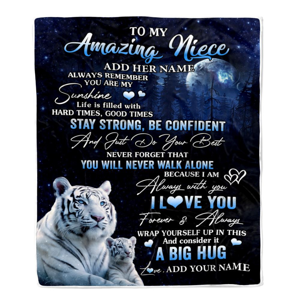 Personalized To My Amazing Niece White Tiger Blanket From Aunt Uncle Auntie My Sunshine Niece Birthday Gifts Graduation Christmas Customized Fleece Blanket