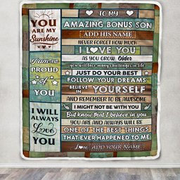Personalized To My Amazing Bonus Son Gifts Blanket From Stepmom Stepdad Wood Your Dream Gifts For Stepson Birthday Gift Graduation Christmas Fleece Blanket