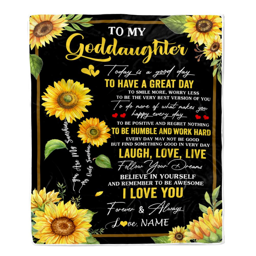 Personalized To My Goddaughter Sunflower Blanket From Godmother Aunt Every Day Laugh Love Live Goddaughter Birthday Gifts Christmas Customized Fleece Blanket