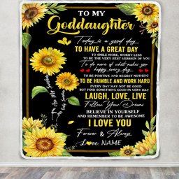 Personalized To My Goddaughter Sunflower Blanket From Godmother Aunt Every Day Laugh Love Live Goddaughter Birthday Gifts Christmas Customized Fleece Blanket