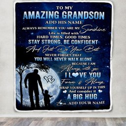 Personalized To My Amazing Grandson Blanket From Papa Grandpa My Sunshine Grandson Birthday Gifts Graduation Christmas Customized Fleece Throw Blanket