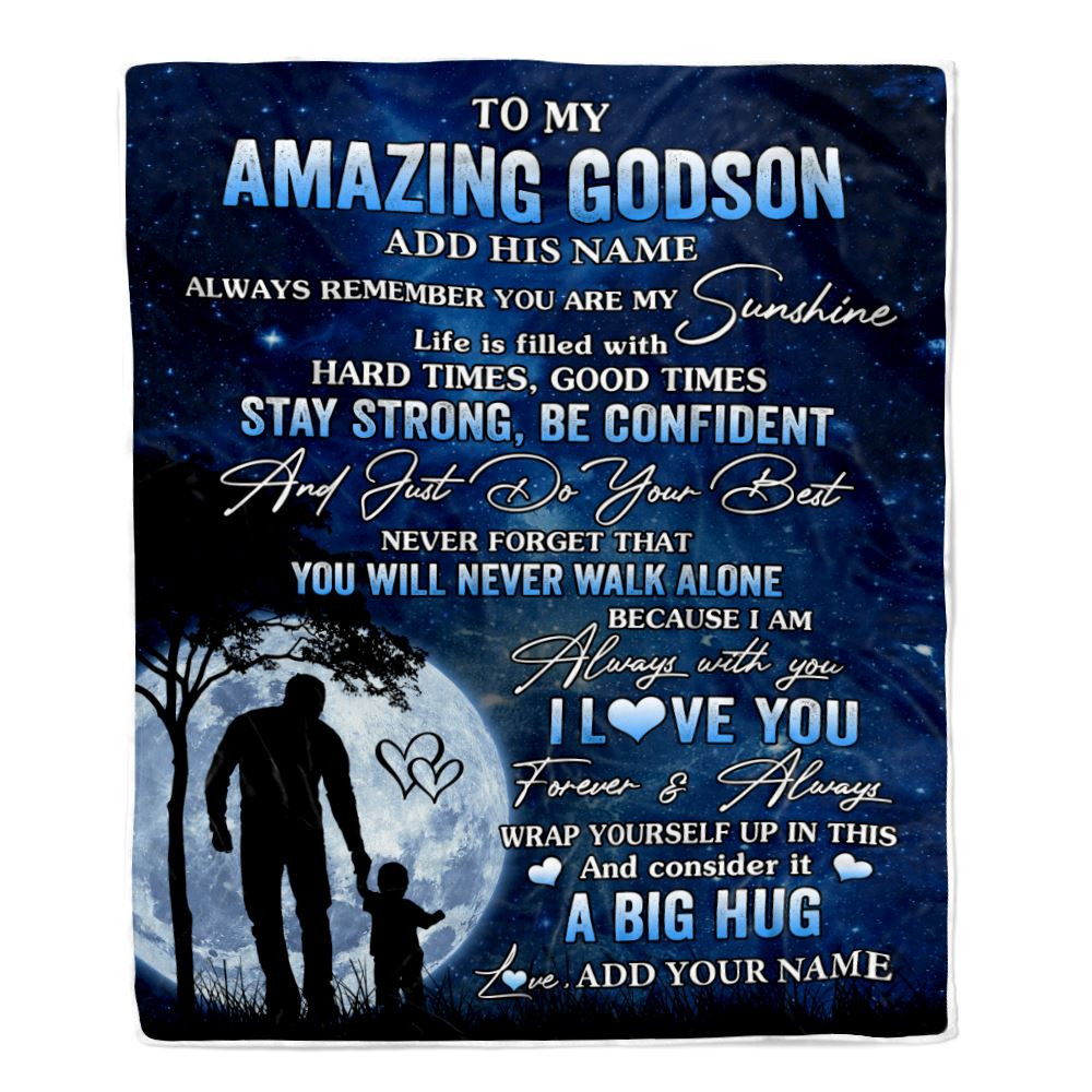 Personalized To My Amazing Godson Blanket From Godfather Uncle My Sunshine Godson Birthday Gifts Graduation Christmas Customized Fleece Throw Blanket
