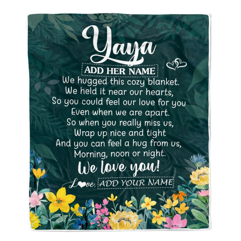 Personalized Yaya Blanket From Kids Floral Green We Love You Yaya Birthday Gifts Mothers Day Christmas Thanksgiving Customized Fleece Throw Blanket