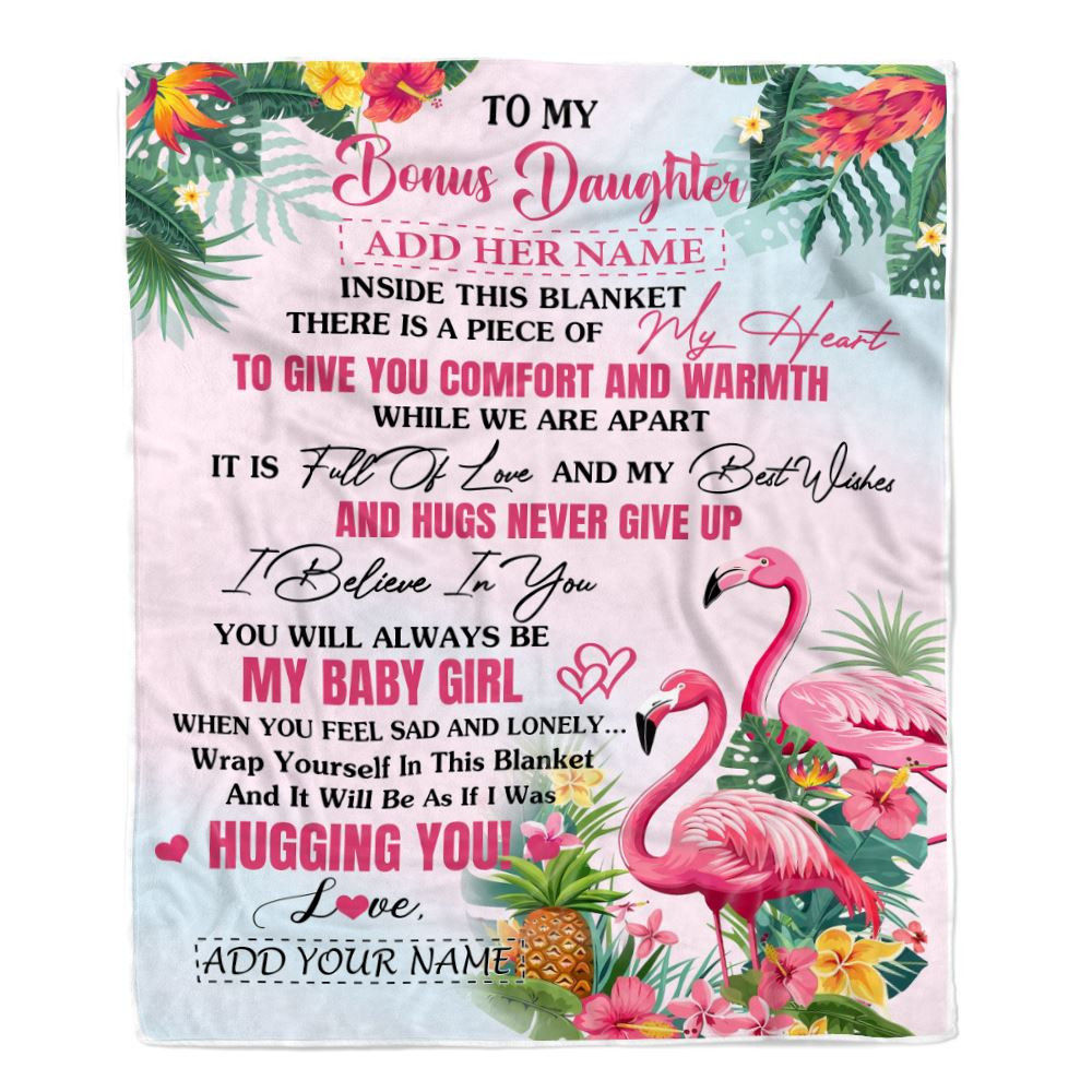 Personalized To My Bonus Daughter Gifts Blanket From Stepmother Inside This Flamingo Best Stepdaughter Birthday Gifts Christmas Custom Fleece Blanket