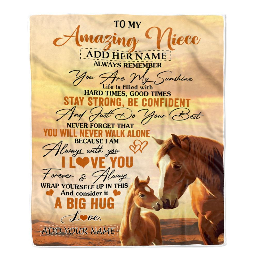 Personalized To My Amazing Niece Horse Blanket From Aunt Uncle Auntie My Sunshine Niece Birthday Gifts Graduation Christmas Customized Fleece Throw Blanket
