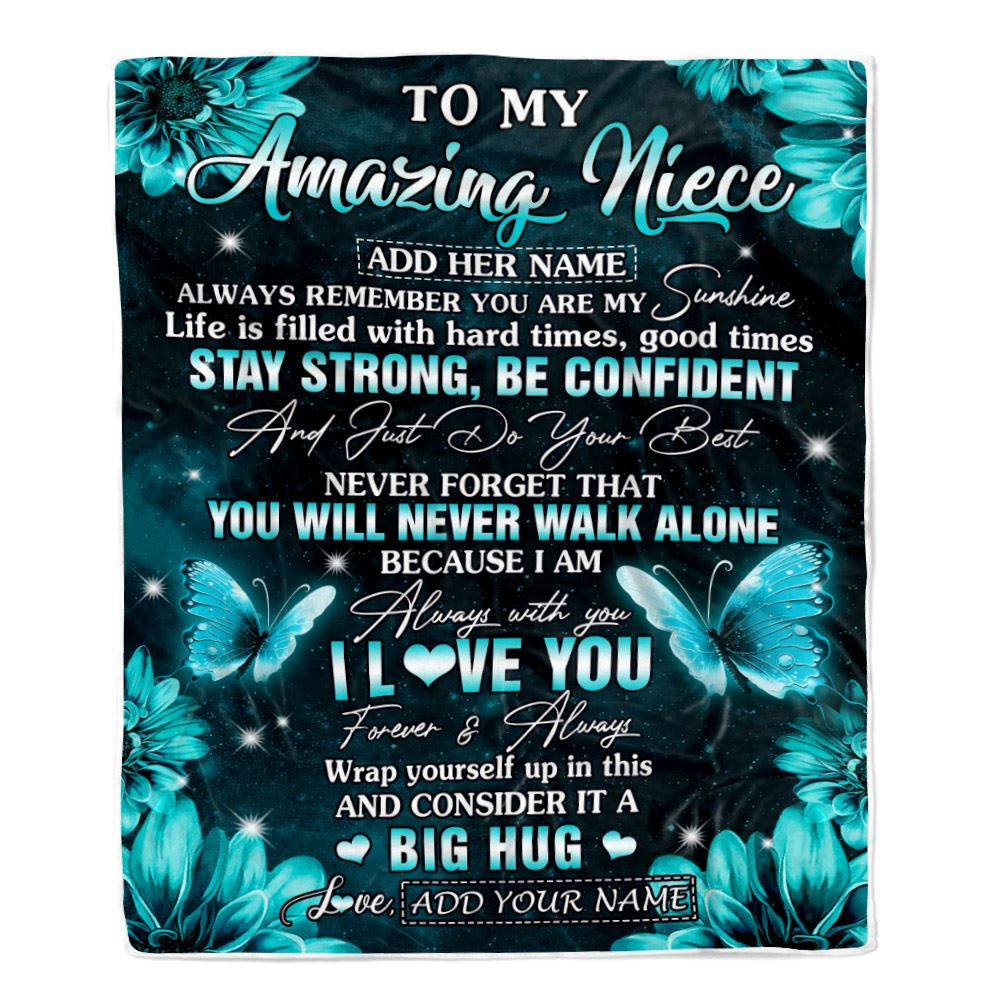 Personalized To My Amazing Niece Butterfly Blanket From Aunt Uncle Auntie My Sunshine Niece Birthday Gifts Graduation Christmas Customized Fleece Blanket